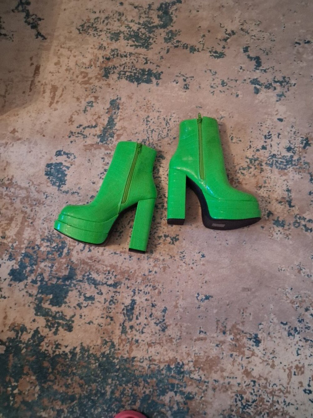 Neon green platform ankle boots